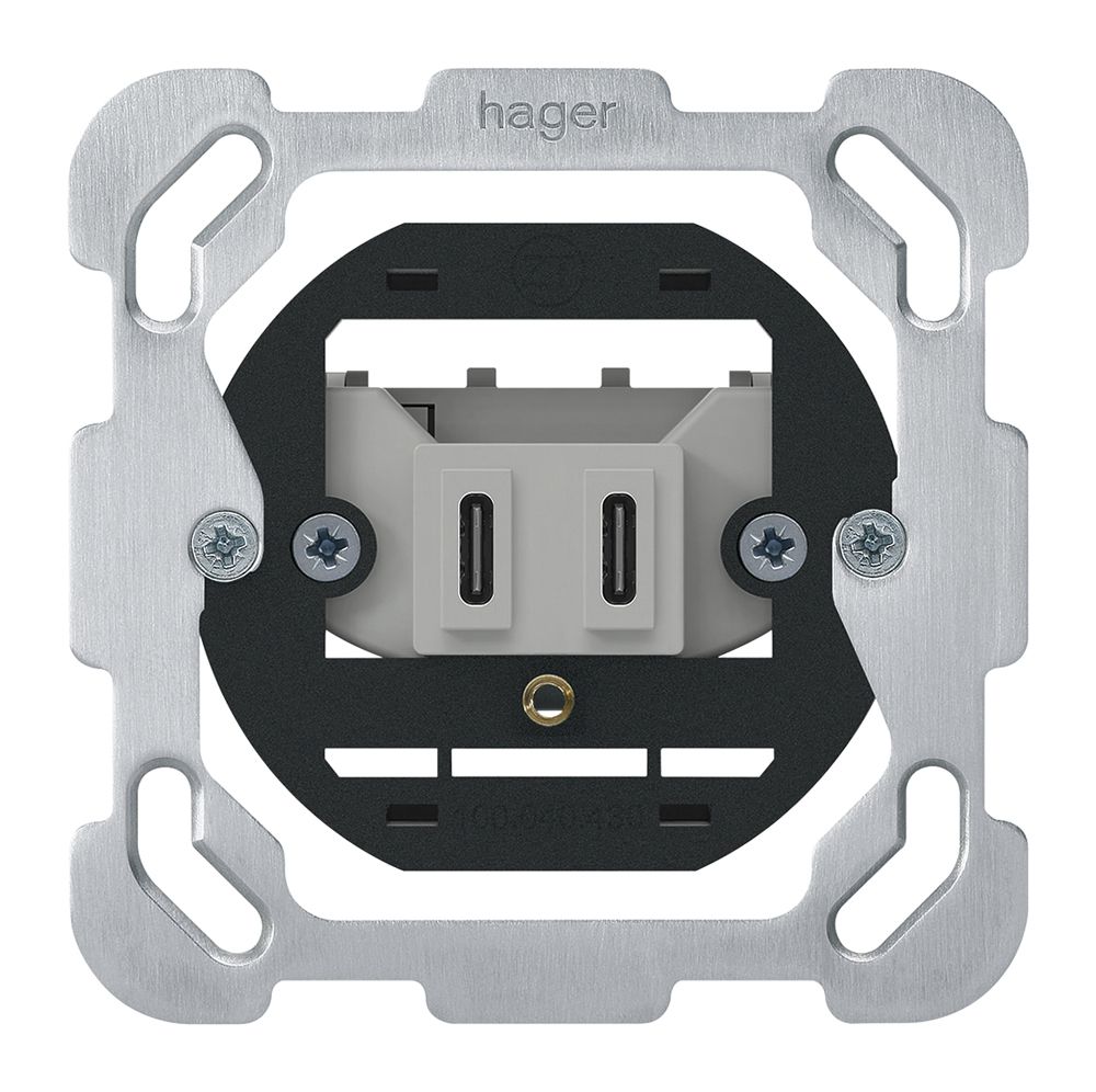 UP-USB-Ladesteckdose Hager C-C 20W 5V 77×77mm aluminium