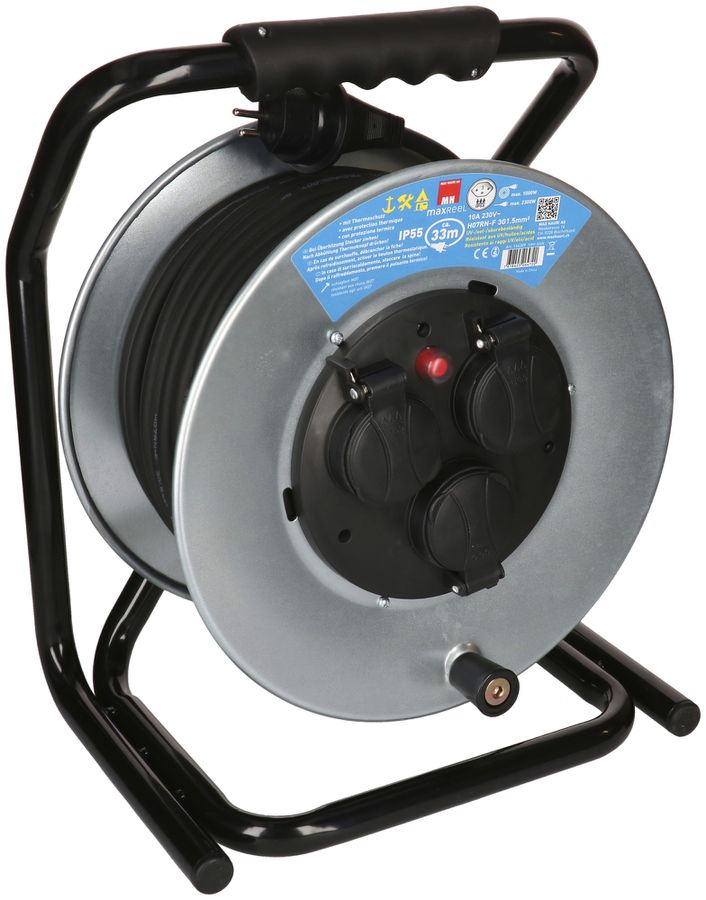 Kabelrolle MAX HAURI Stahl 230V 10A 3×T13 33m 3×1.5mm² IP55 silber