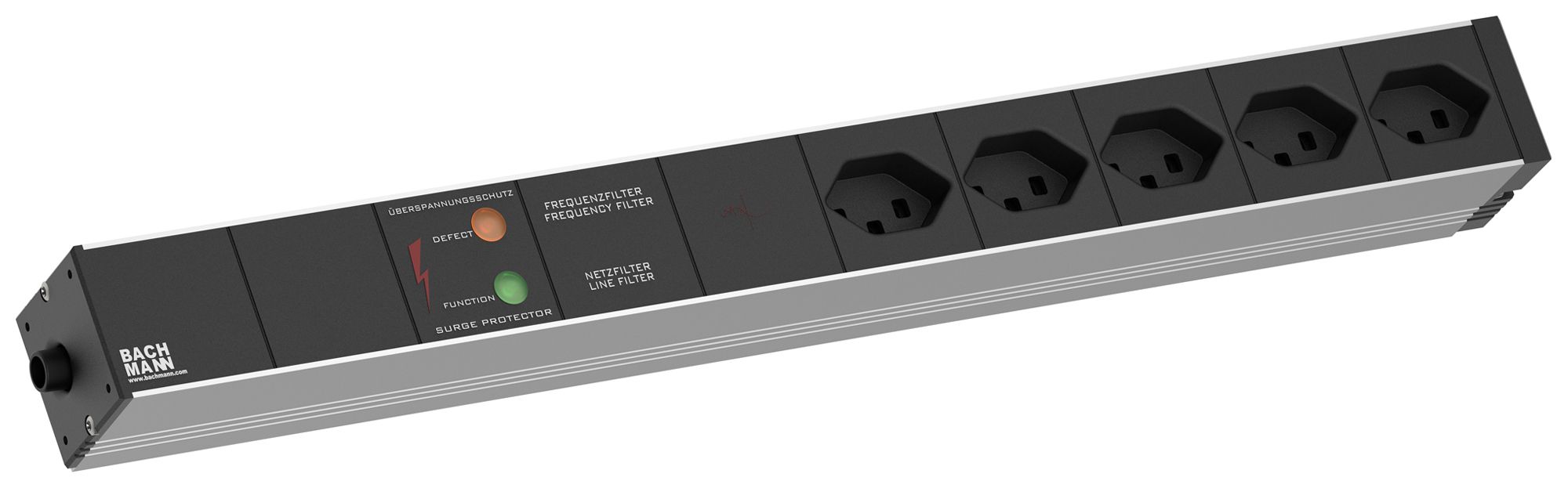 Steckdosenleiste 19" BACHMANN 5×T23 3m mit Gerätevollschutz 1HE schwarz