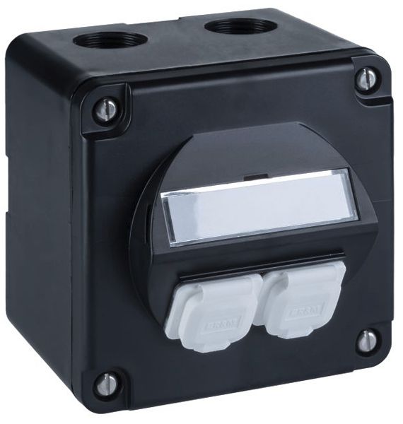 AP-Anschlussdose R&M SplashLine, für 2×Kat.6A, IP54, schwarz