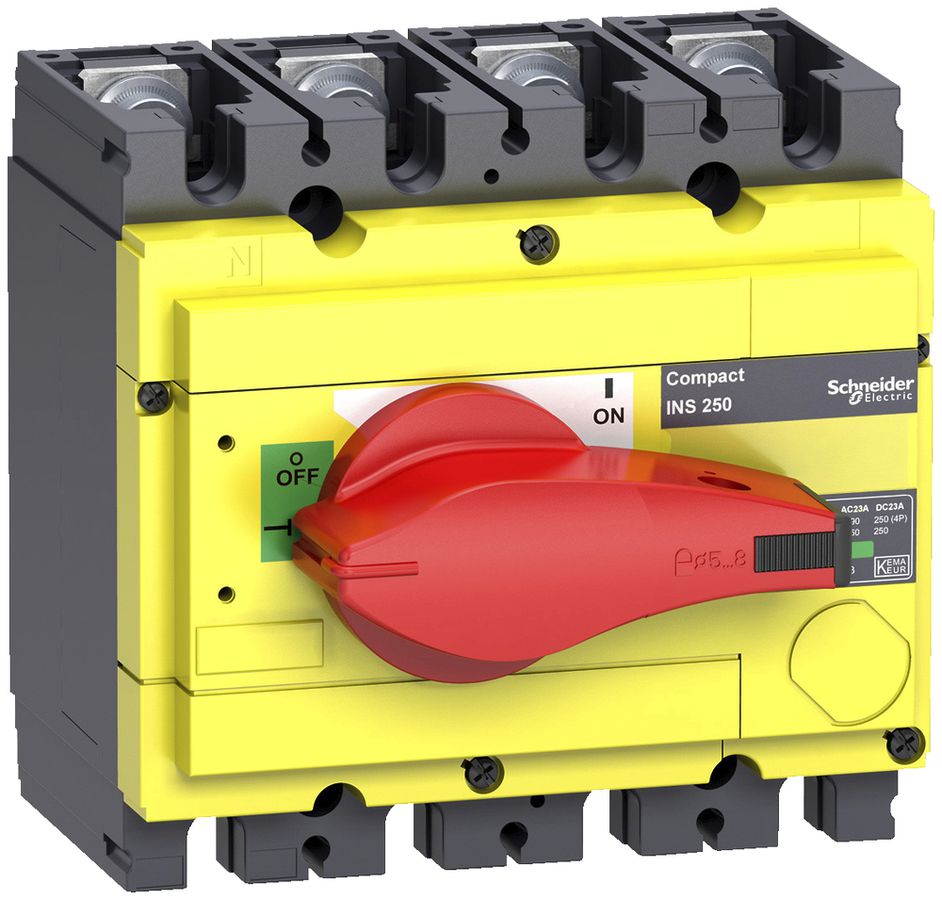 Interupteur de charge Schneider INS 4L 160A avec poignée rotative rouge/jaune