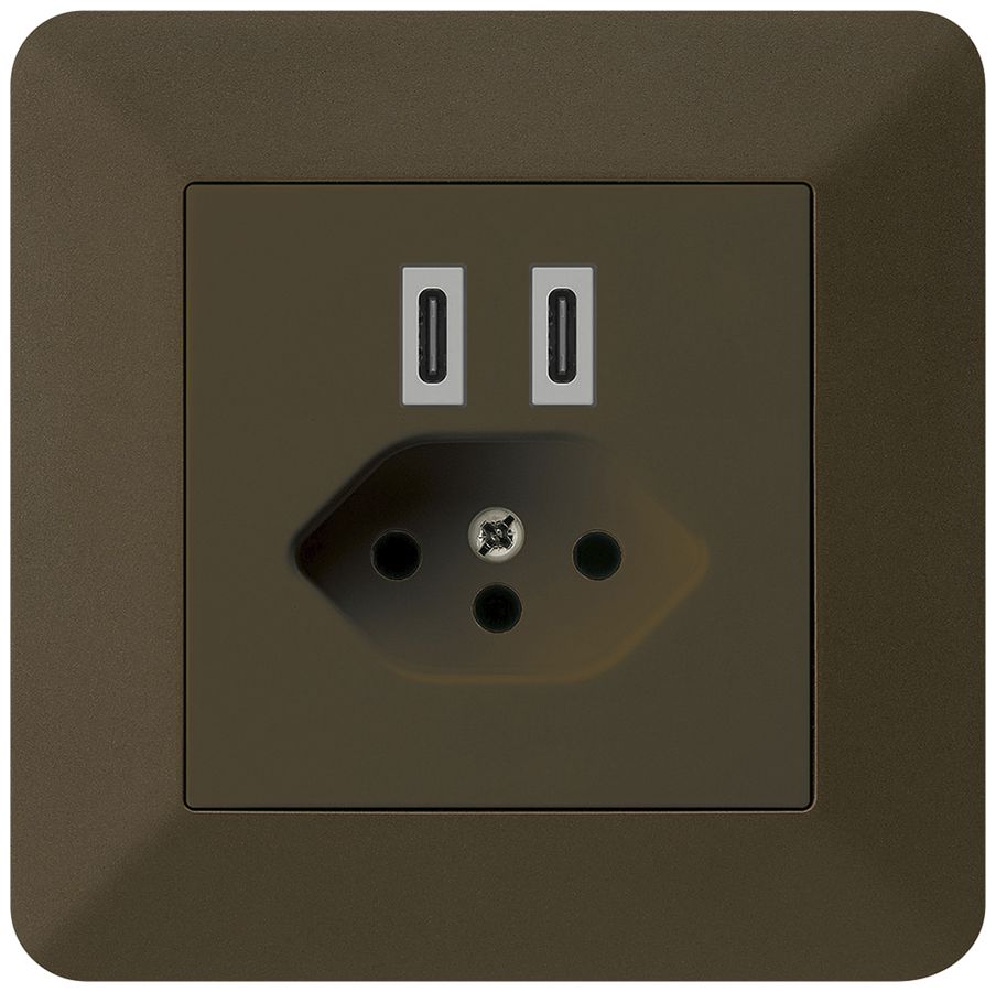 UP-USB-Ladesteckdose Hager kallysto.trend C-C 20W+T13 5V 94×94mm braun