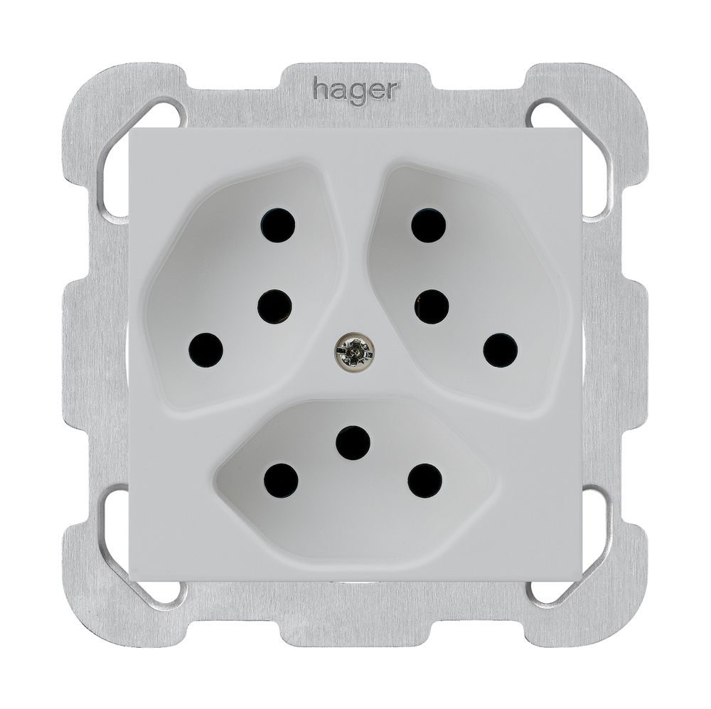 UP-Steckdose kallysto 3×T13 hellgrau mit Befestigungsplatte