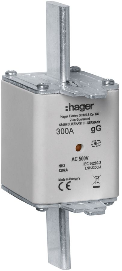Fusible HPC Hager DIN3c 500VAC 300A gG/gL avertisseur double antirouille