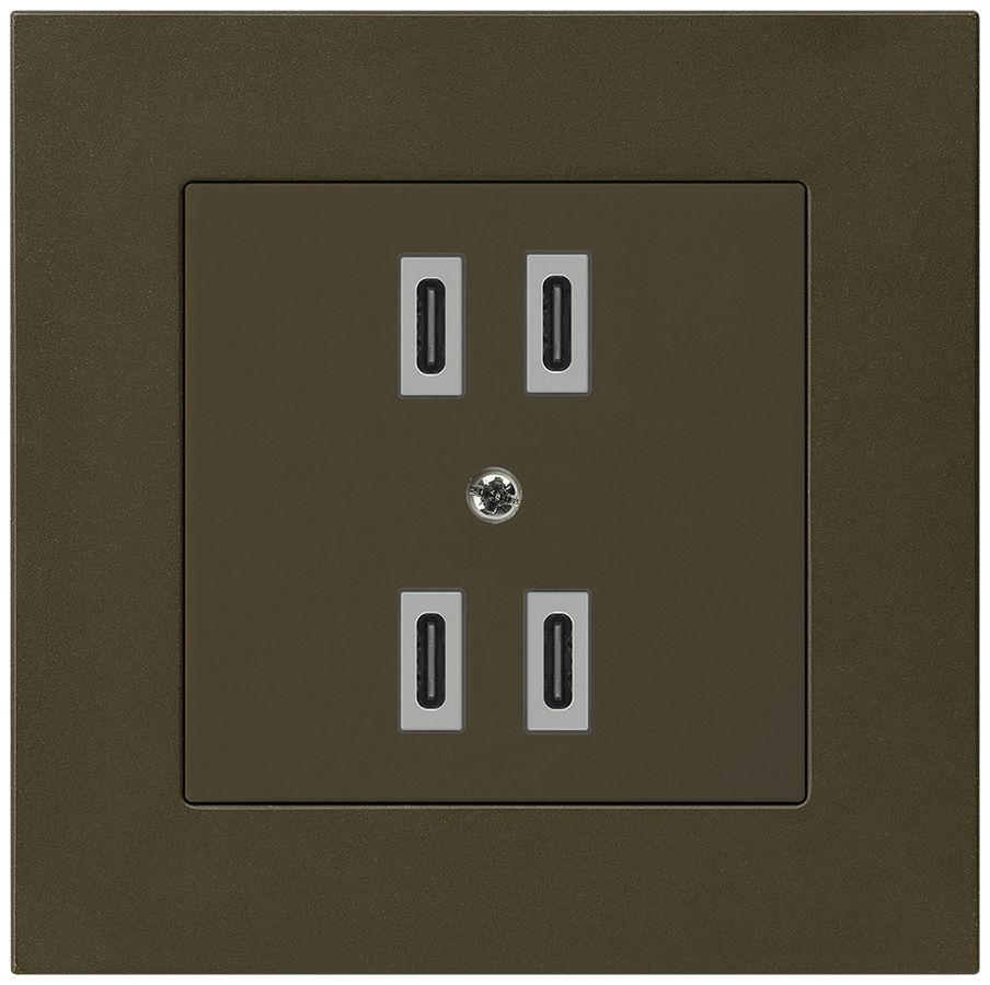 Prise de charge USB ENC Hager kallysto.pro 2×C-C 2×20W ou 4×10W 5V 94×94mm brun