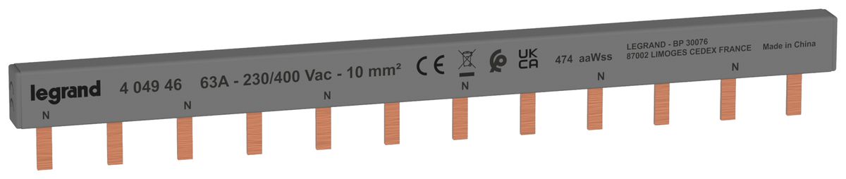 Kammschiene HX³standard 2P 1Ph Stift 10mm² 63A 213mm grau