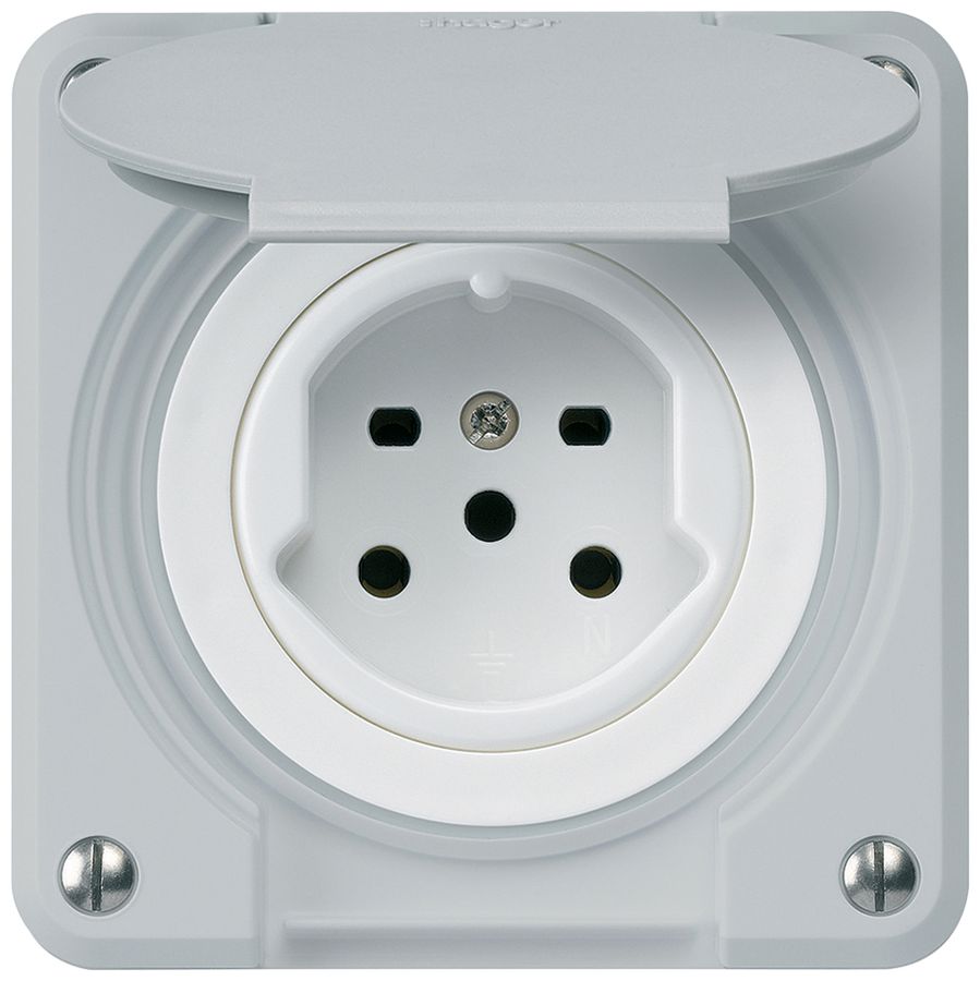 UP-Steckdose HA robusto Typ 15 mit Steckklemmen mit Klappdeckel grau