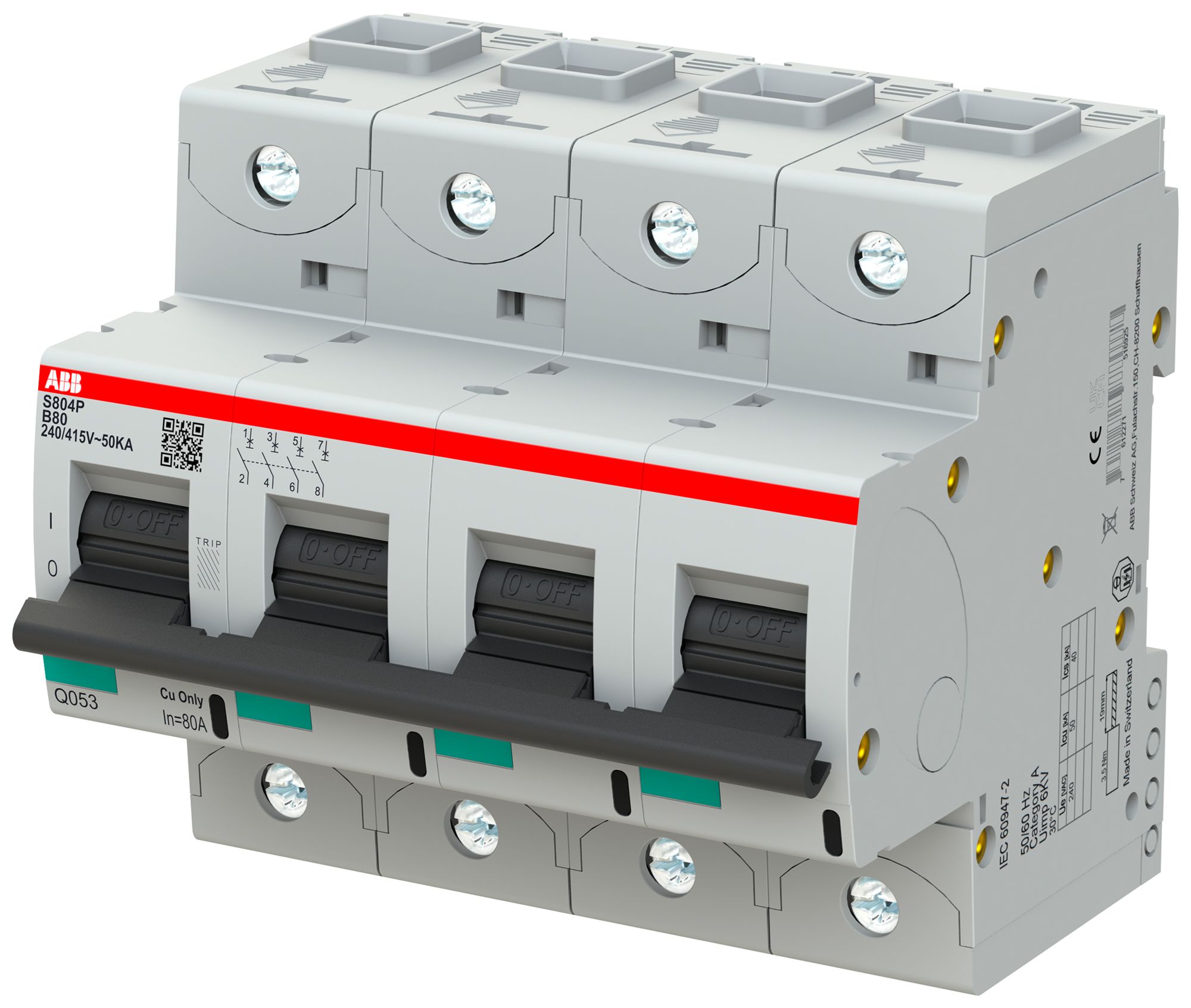 Disjoncteur ABB S804P-B80 4P 400V B-80A 50kA 6UM