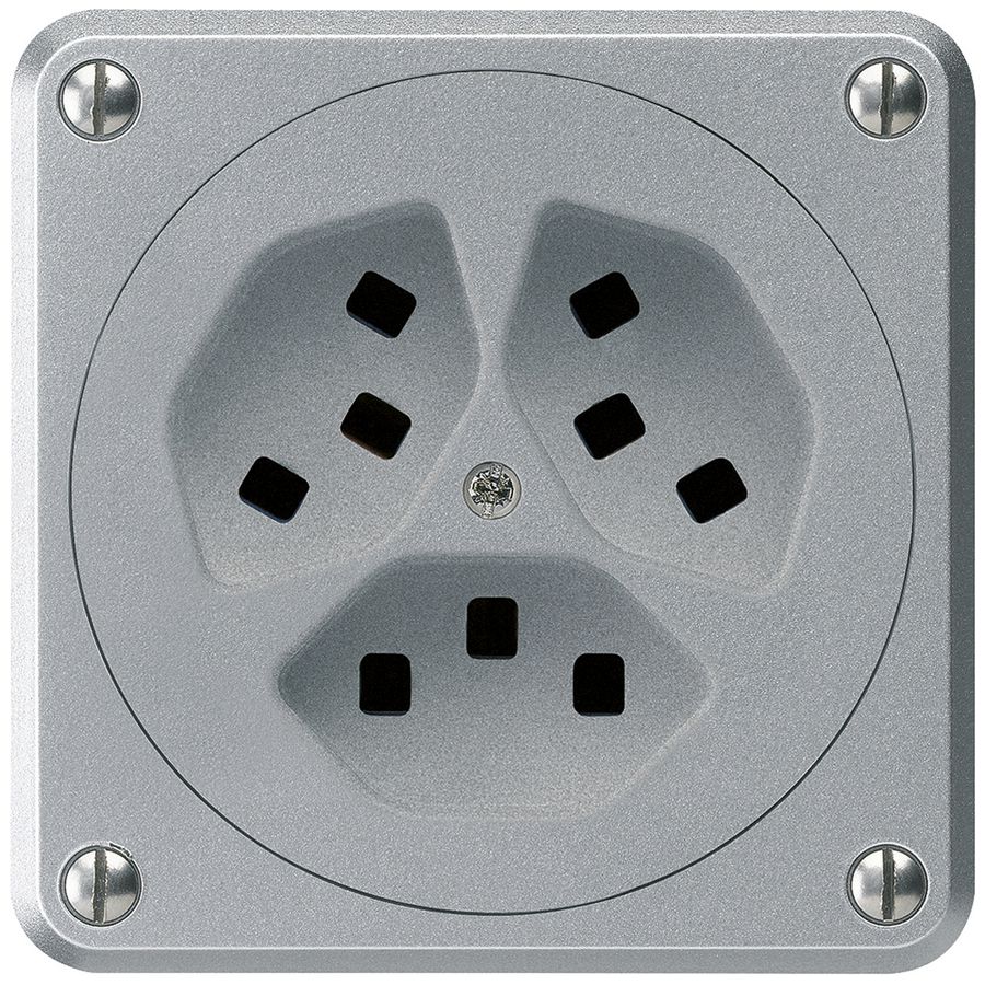 Presa Hager robusto, 3×T23, A, alluminio