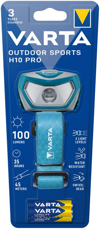 Lampada frontale LED VARTA Outdoor Sports H10 Pro 100lm con 3×AAA, IPX4, blu