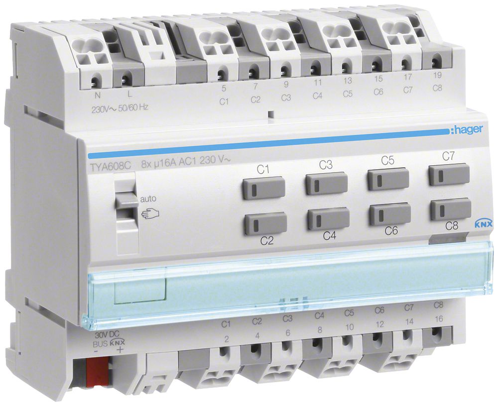 Modulo di uscita AMD KNX Hager system 16A octuplo