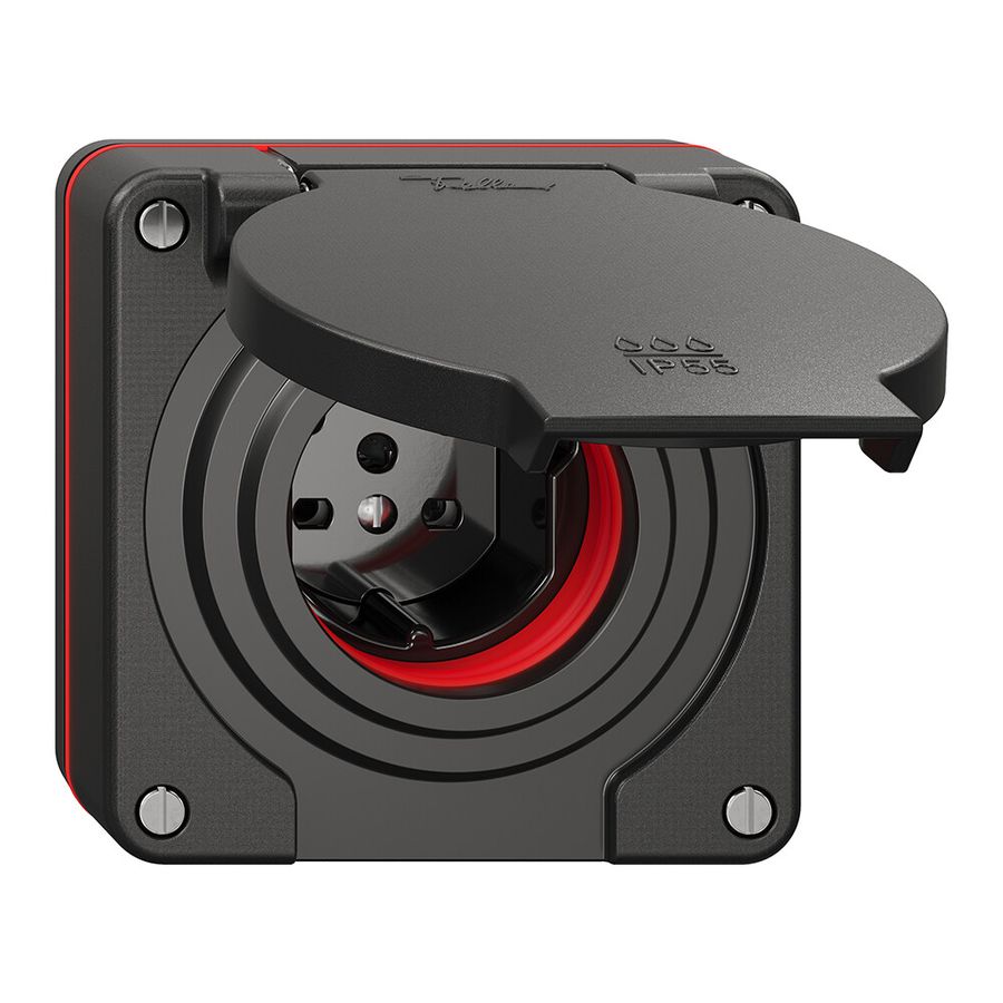 Presa NUP NEVO, 1×T15, IP55 secondo SN 441011, c.guarnizione rossa, nero