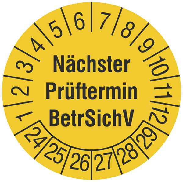 Prüfplakette CIMCO Nächster Prüftermin BetrSichV 24 Ø30mm gelb 240Stk
