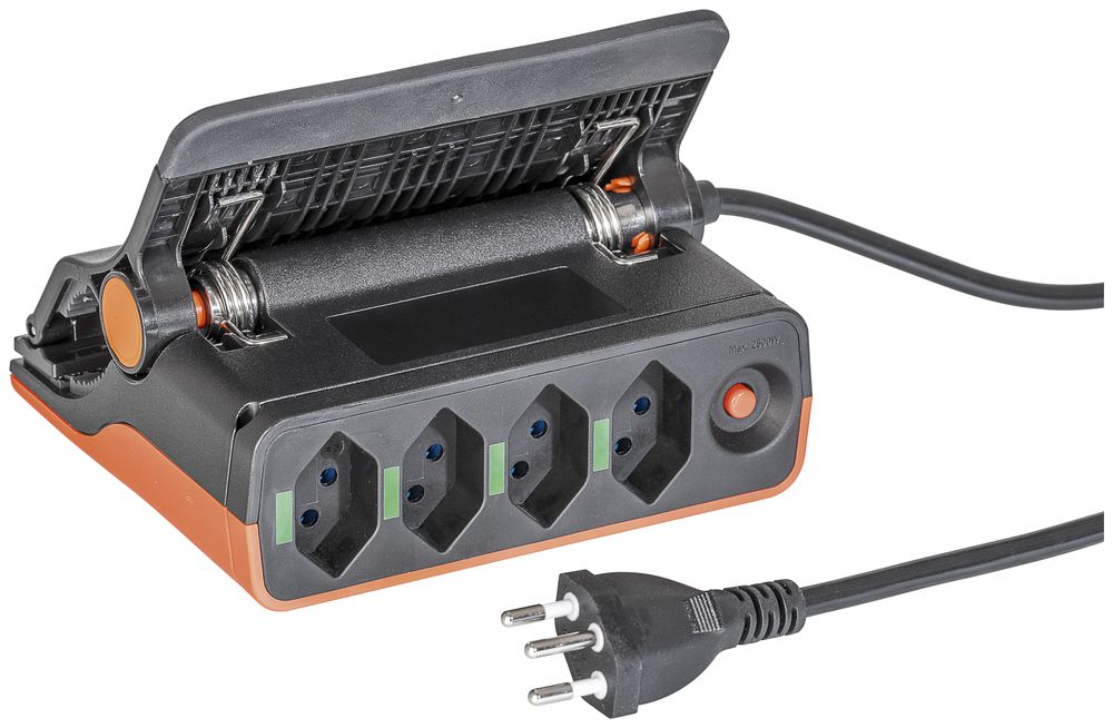 Steckdosenleiste STEBA CLIP mit Clipbefestigung 4×T13 3m 3×1mm² schwarz/orange