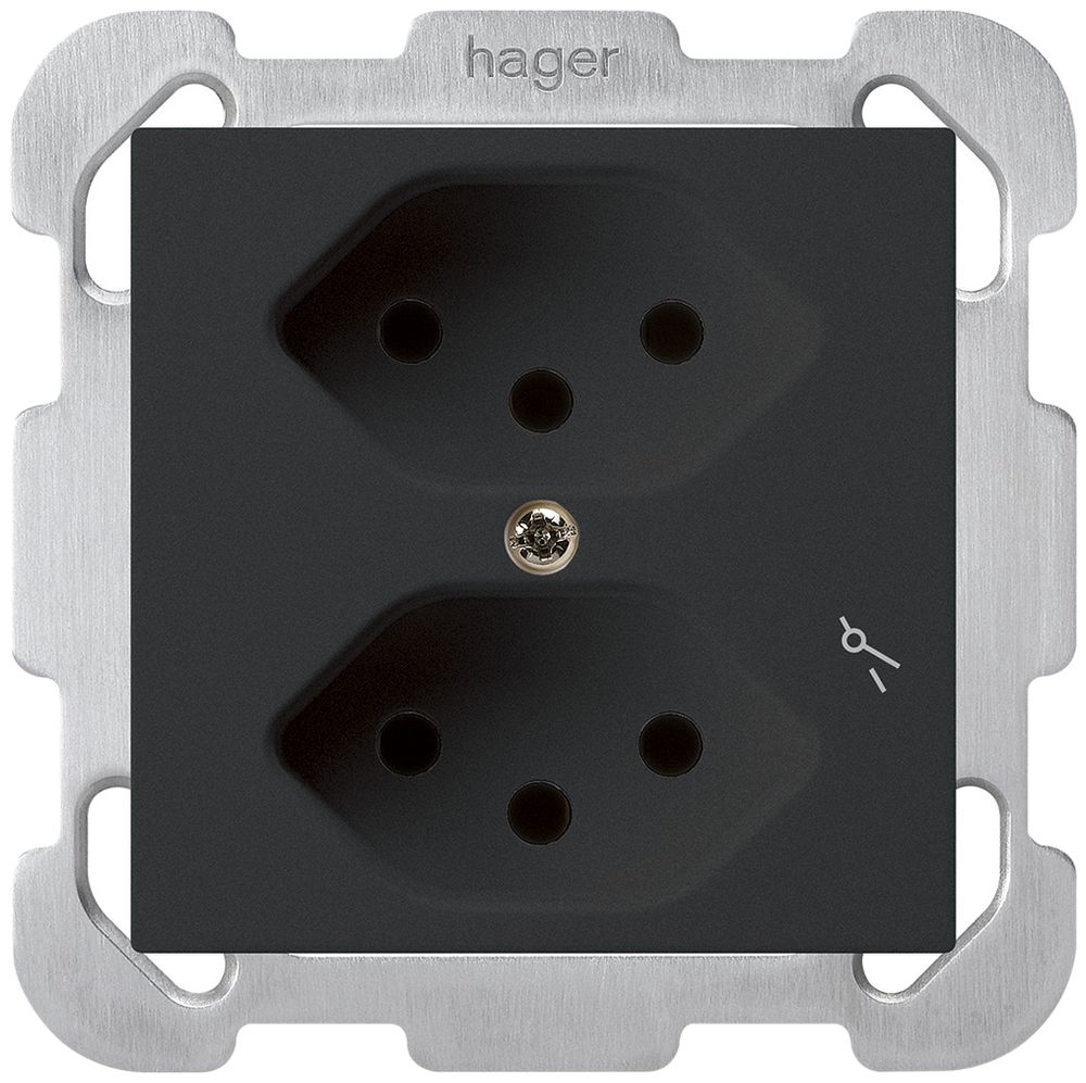 UP-Steckdose kallysto 2×T13/1 schwarz mit Kinderschutz mit Befestigungsplatte