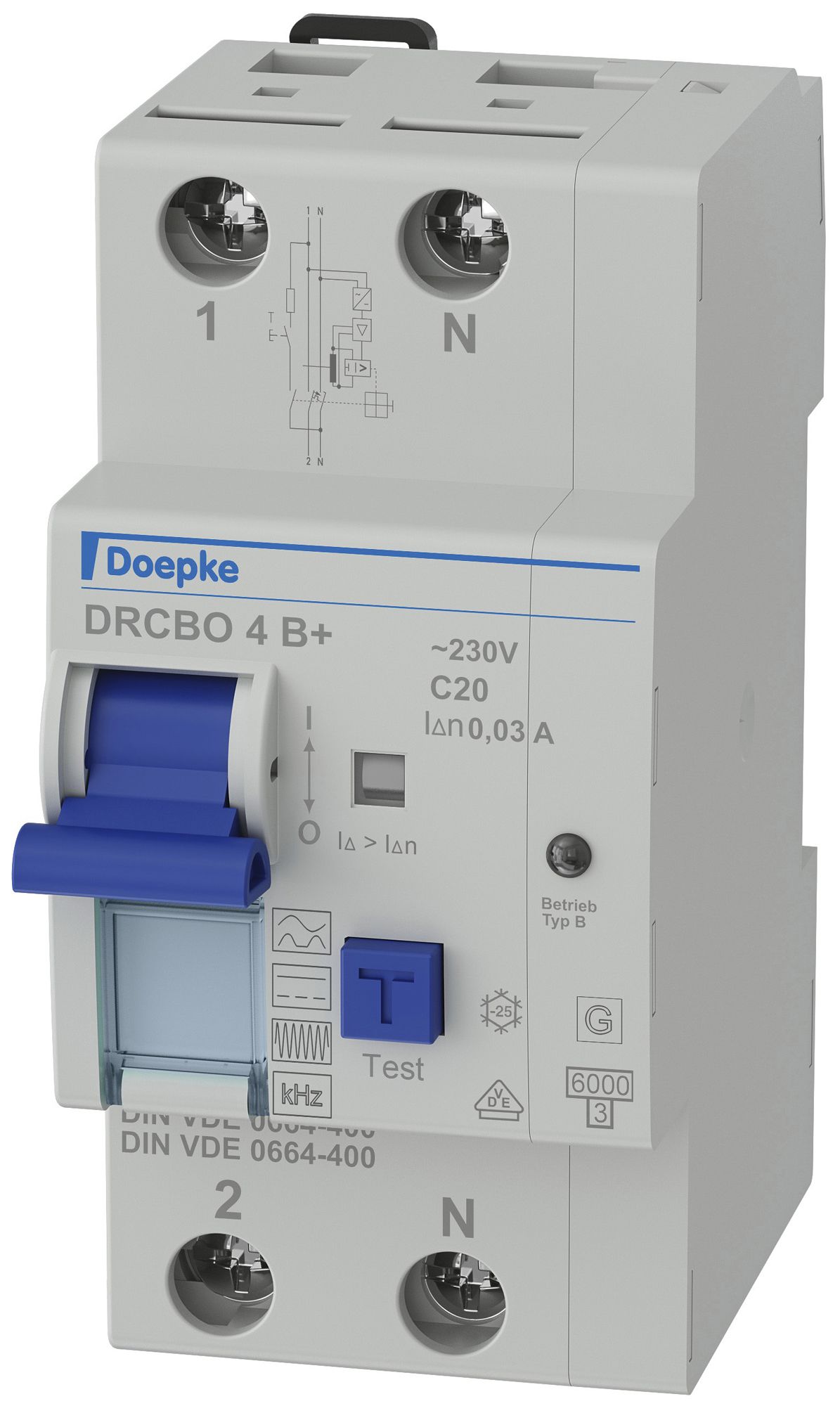 Disjoncteur différentiel Doepke DRCBO 4 type B L+N 20A 30mA 6kA C
