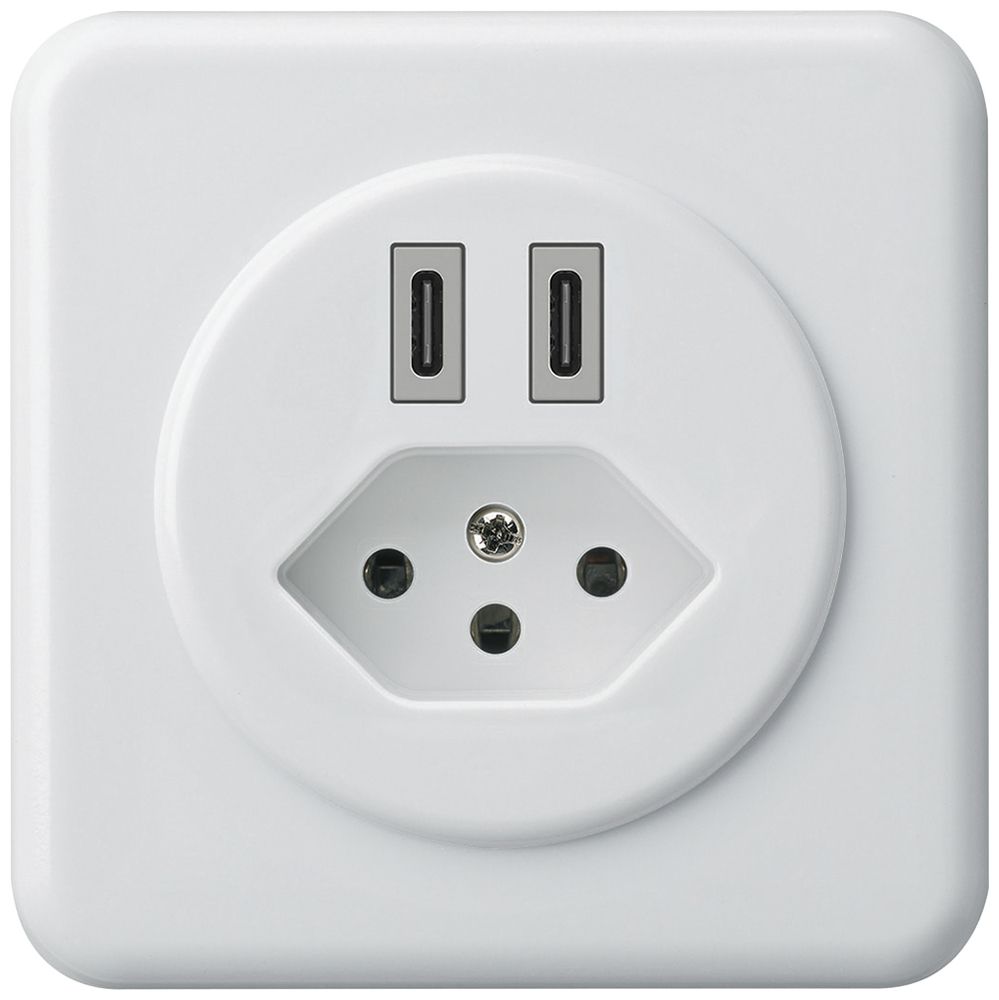 Prise de charge USB ENC Hager basico C-C 20W+T13 5V 86×86mm blanc