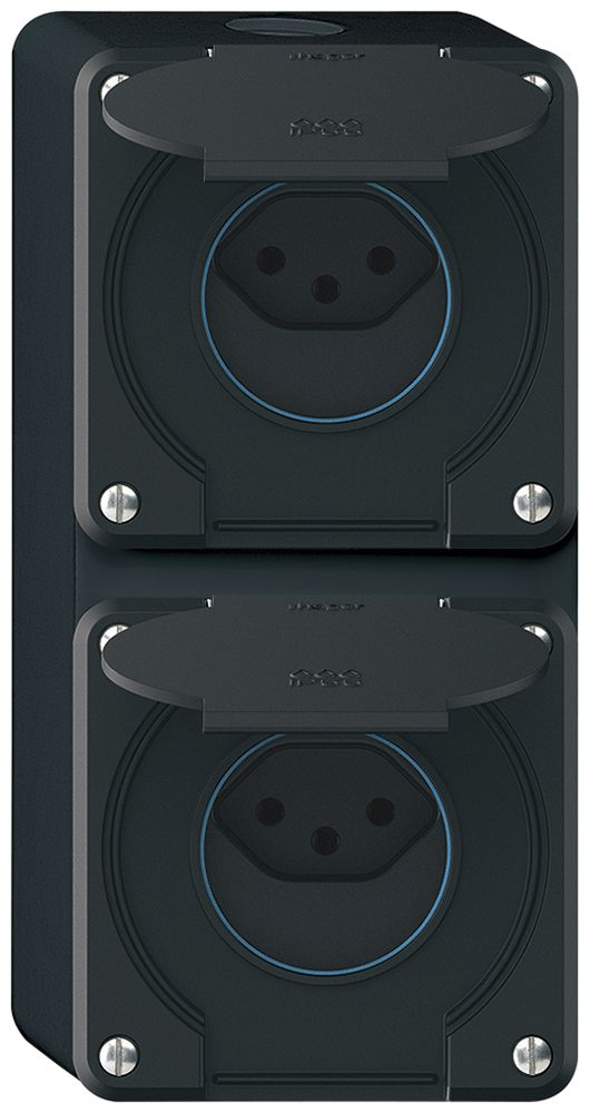 AP-Kombination robusto 2×1, 2×Steckdose T13 IP55 schwarz