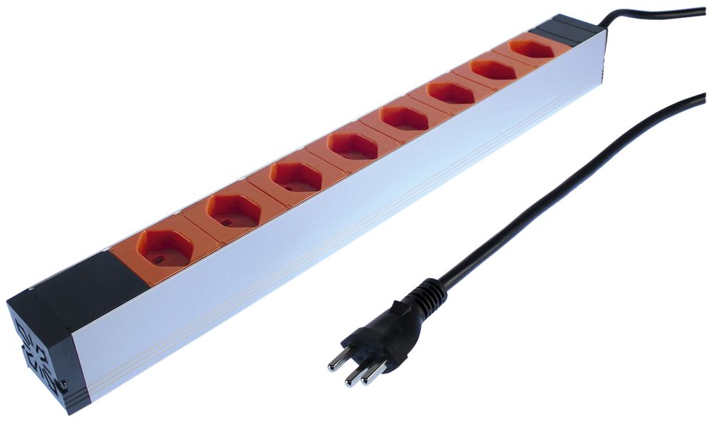 Steckdosenleiste 19" A. Steffen ALU MODULAR 8×T23 3m 1HE orange/aluminium