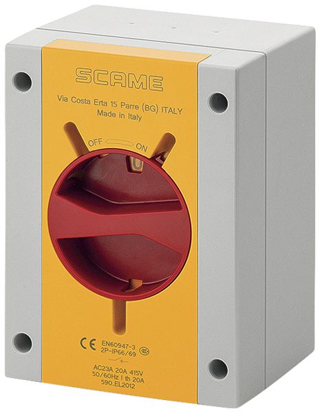 AP-Drehschalter Scame 40A 690V 0/4L Griff rt/gb 110×150×87mm IP66