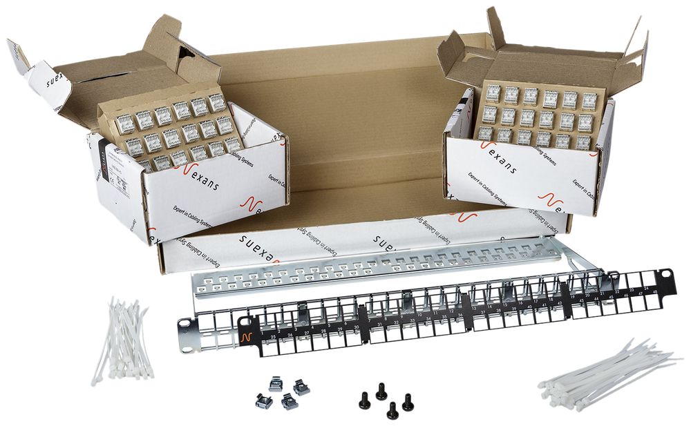 Patchpanel 48 Ports, 1HE, 19", mit 48 Buchsen Cat.6A