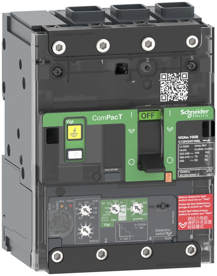 Leistungsschalter ComPacT NSXm100B mit MicroLogic4.1 Vigi 3P 100A 25kA, EL