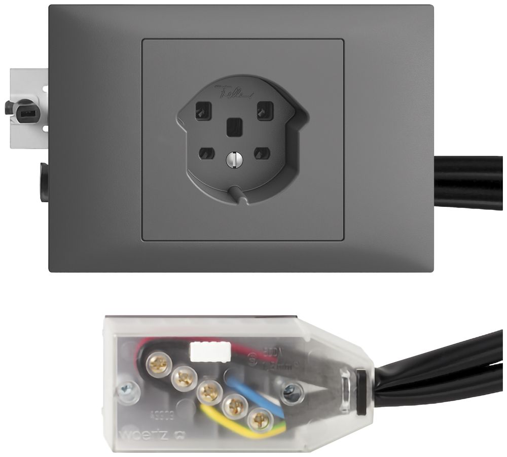 EB-Steckdose EDIZIOdue T25 dunkelgrau 45…69mm für Flachkabel Technofil