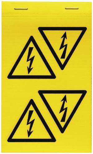 Étiquette WM auto-adhésive 25×25mm symbole: éclair dans le triangle tissu jaune