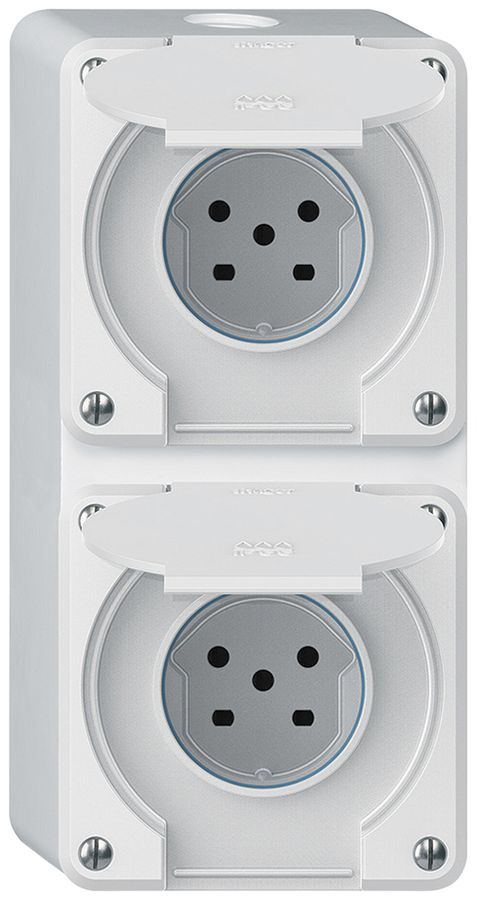 AP-Kombination robusto 2×1, 2×Steckdose T15 IP55 weiss