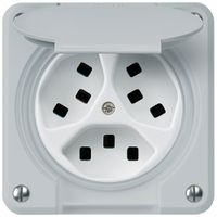 Prise ENC Hager robusto, 3×T23, avec clapet C, gris
