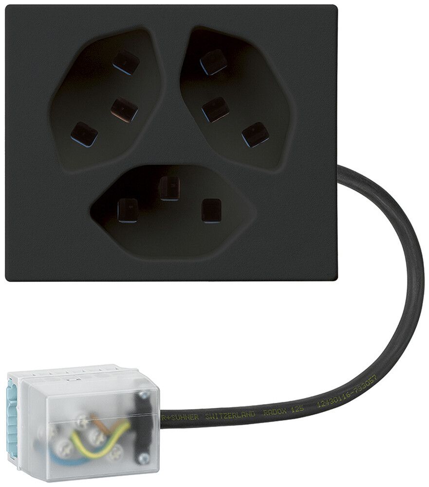 FLF-Steckdose Hager 3×Typ 23 mit Power-Dose L1 D schwarz
