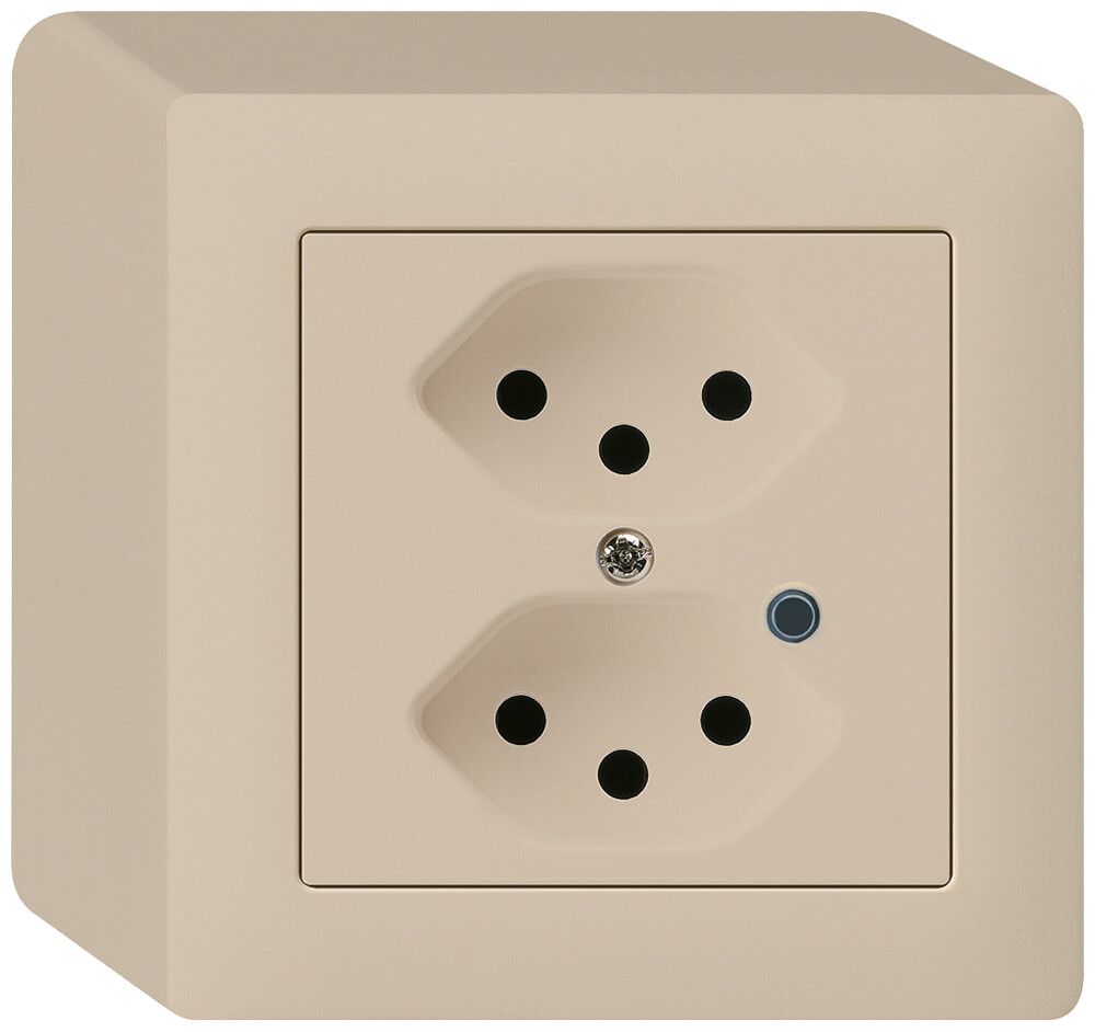 AP-Steckdose Hager kallysto 2×T13 beleuchtet Q beige