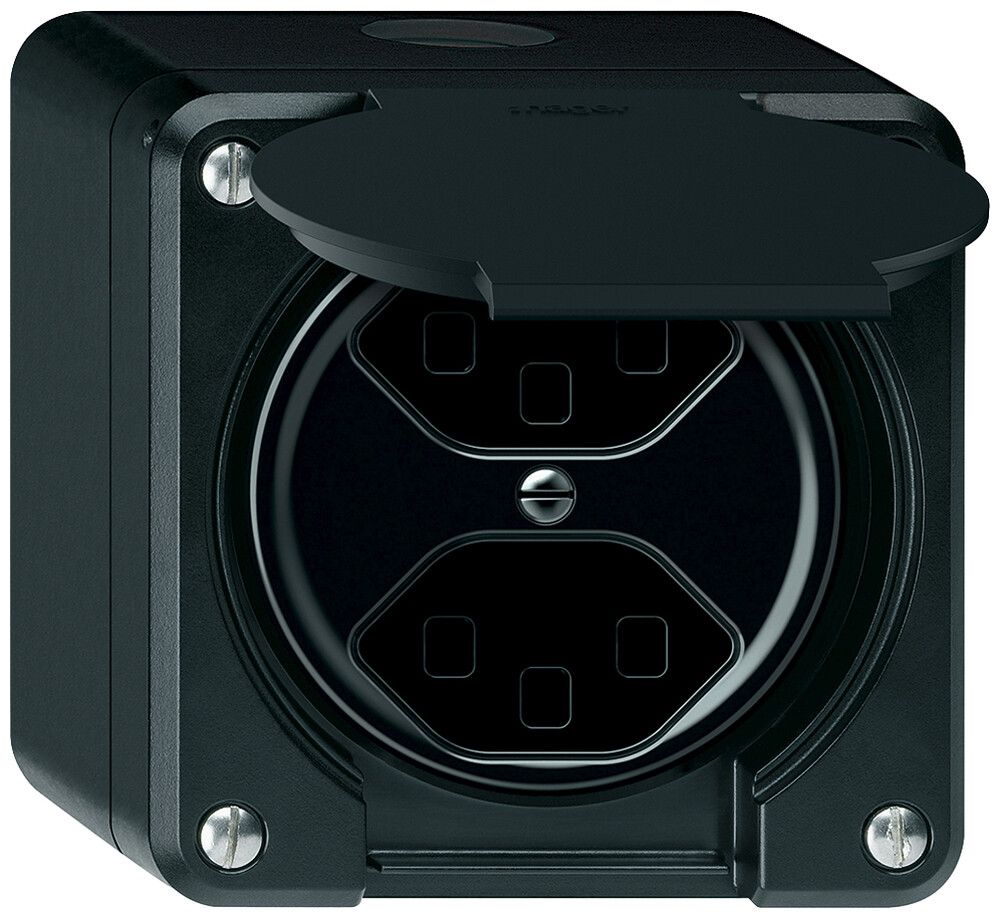 Presa AP robusto 2×T23 16A 250V 86×86mm IP21 nero