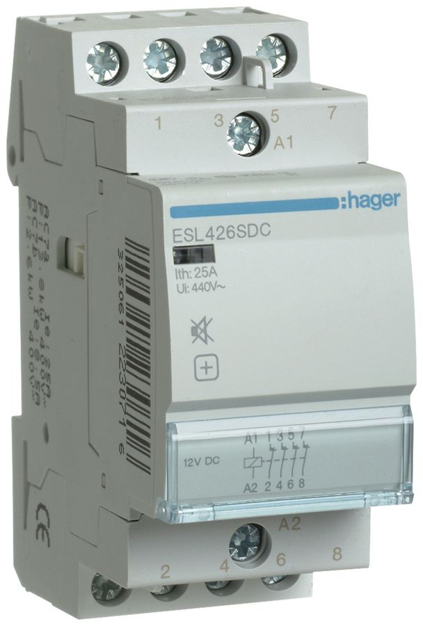 REG-Schütz Hager 12VDC 0 Schliesser 4 Öffner 25A brummfrei 2TE