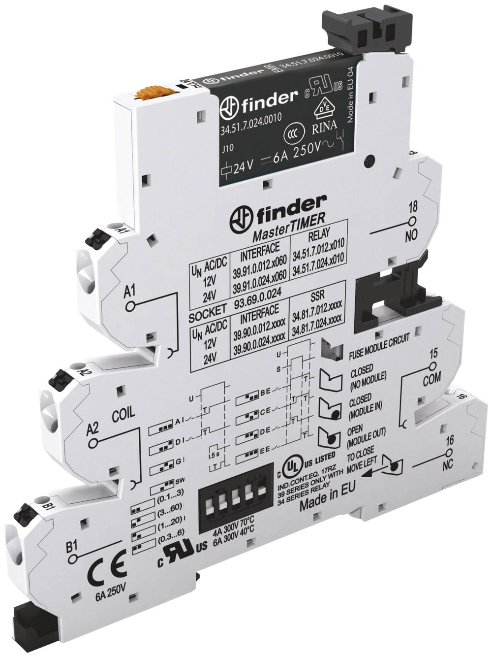 Relais couplage AMD Finder 39 Maste RTIMER, 1F 6A/24VUC SSR bornes Push-In