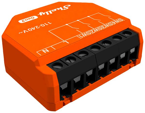 EB-RF-Binäreingang Shelly i4 Gen3 4×Eing BLE/Wi-Fi 110…240V AC orange