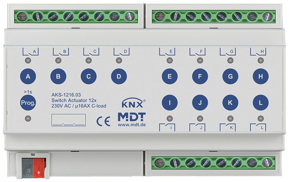 Actionneur-commutateur KNX AMD MDT AKS-1216.03 12-can 16A 230VAC 8UM