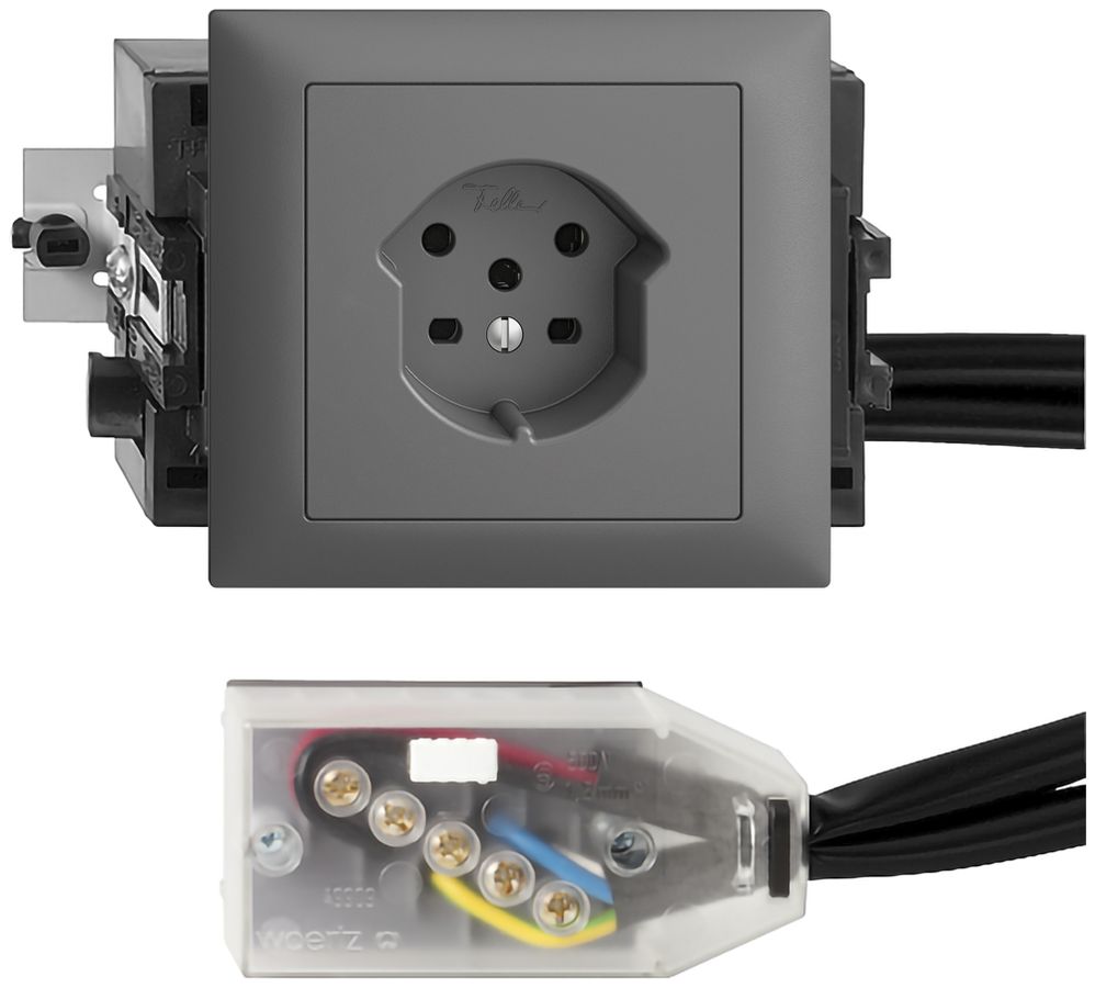 EB-Steckdose EDIZIOdue T15 dunkelgrau 49…69mm für Flachkabel Technofil