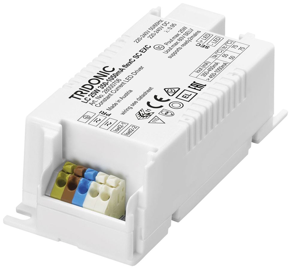 Alimentation LED Tridonic LC EXC 25W 20…50V 350…1050mA VAR 97×43×30mm
