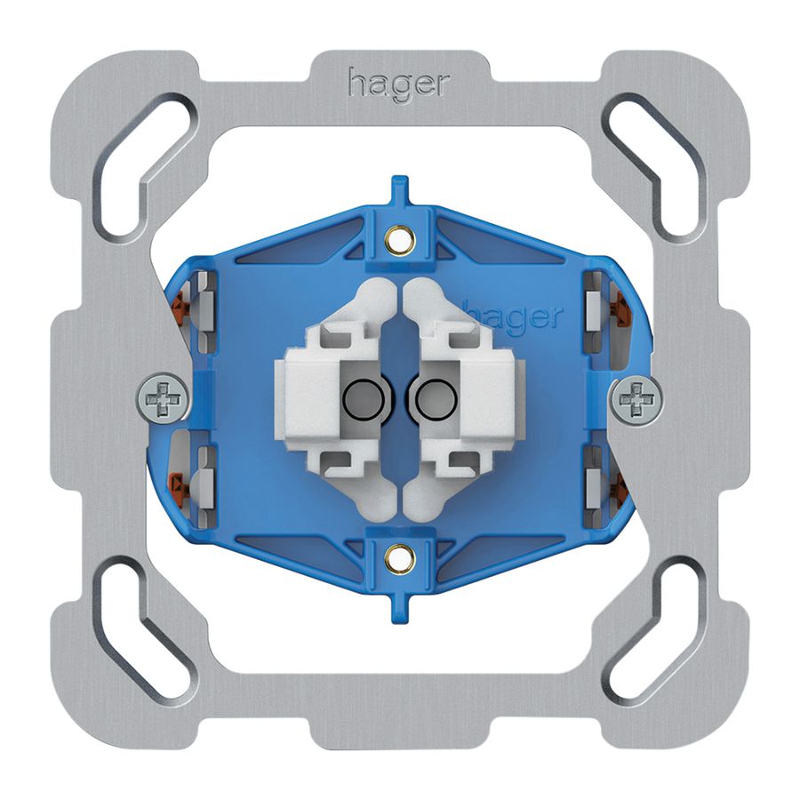 UP-Leuchtdrucktaster Hager 2×Tasten 2×beleuchtet 2CO 1P 0<1 10A 230V 77×77mm