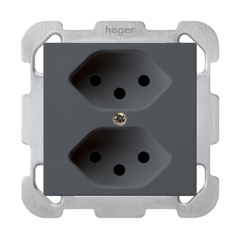 UP-Steckdose kallysto 2×T13 anthrazit mit Kinderschutz mit Befestigungsplatte