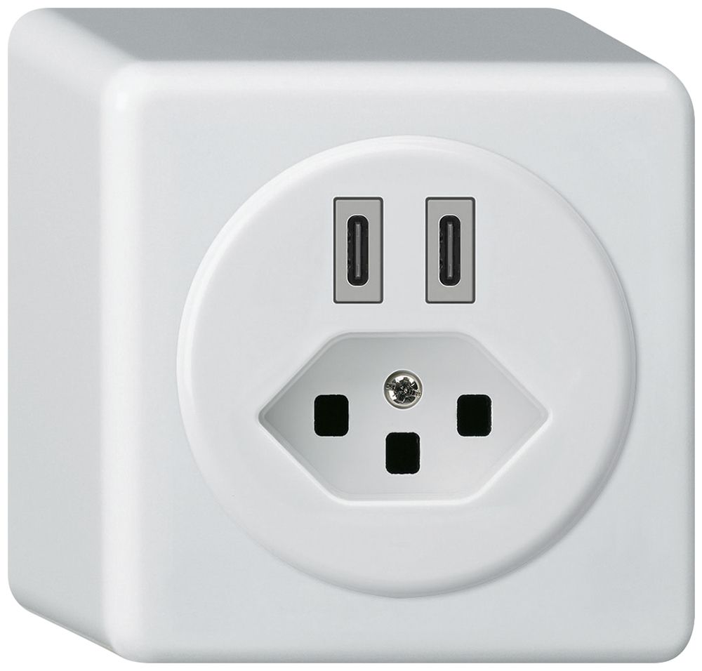 AP-USB-Ladesteckdose Hager basico C-C 20W+T23 5V 86×86mm weiss
