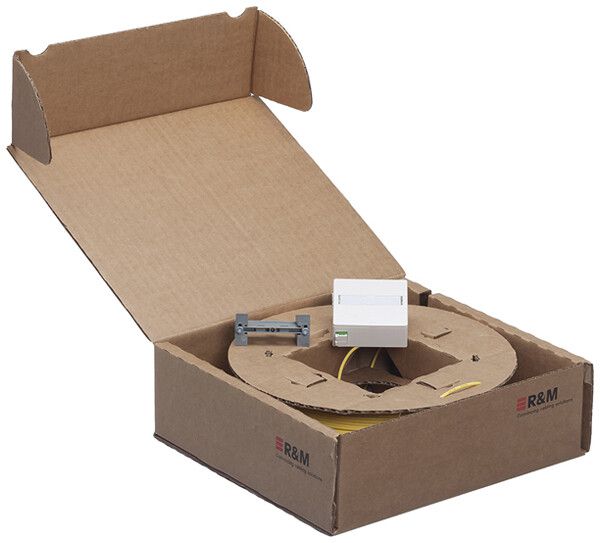 FTTH-Kit R&M, Dose 60×60mm weiss 2×LC/d+1×Kat.5, 4×OS2-G657A auf 4×LC-APC 60m