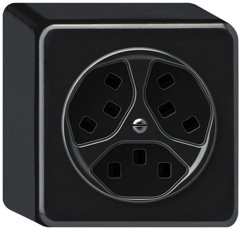 AP-Steckdose origin 3×Typ 23 16A 230V 88×88×54mm schwarz