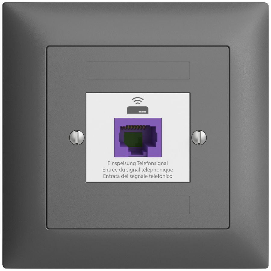 Prise de retour ENC EDIZIOdue FMI 1×RJ45 p.Swisscom VoIP, 8 pôles UTP gris foncé