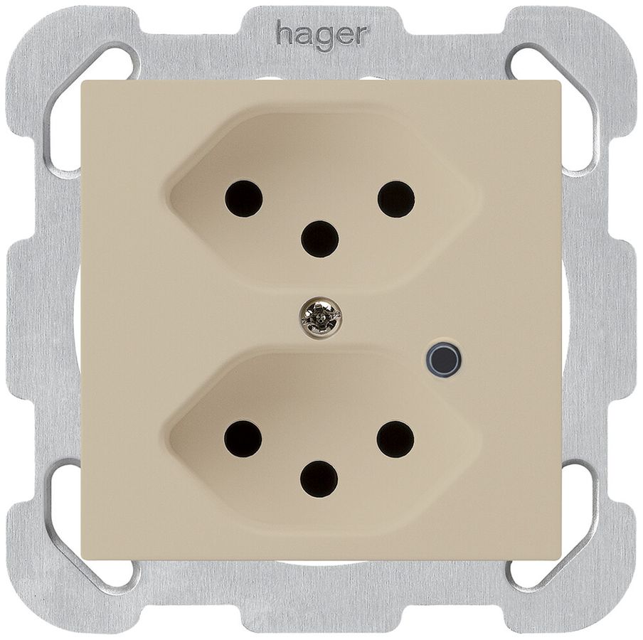 UP-Steckdose Hager kallysto 2×T13 beleuchtet B beige