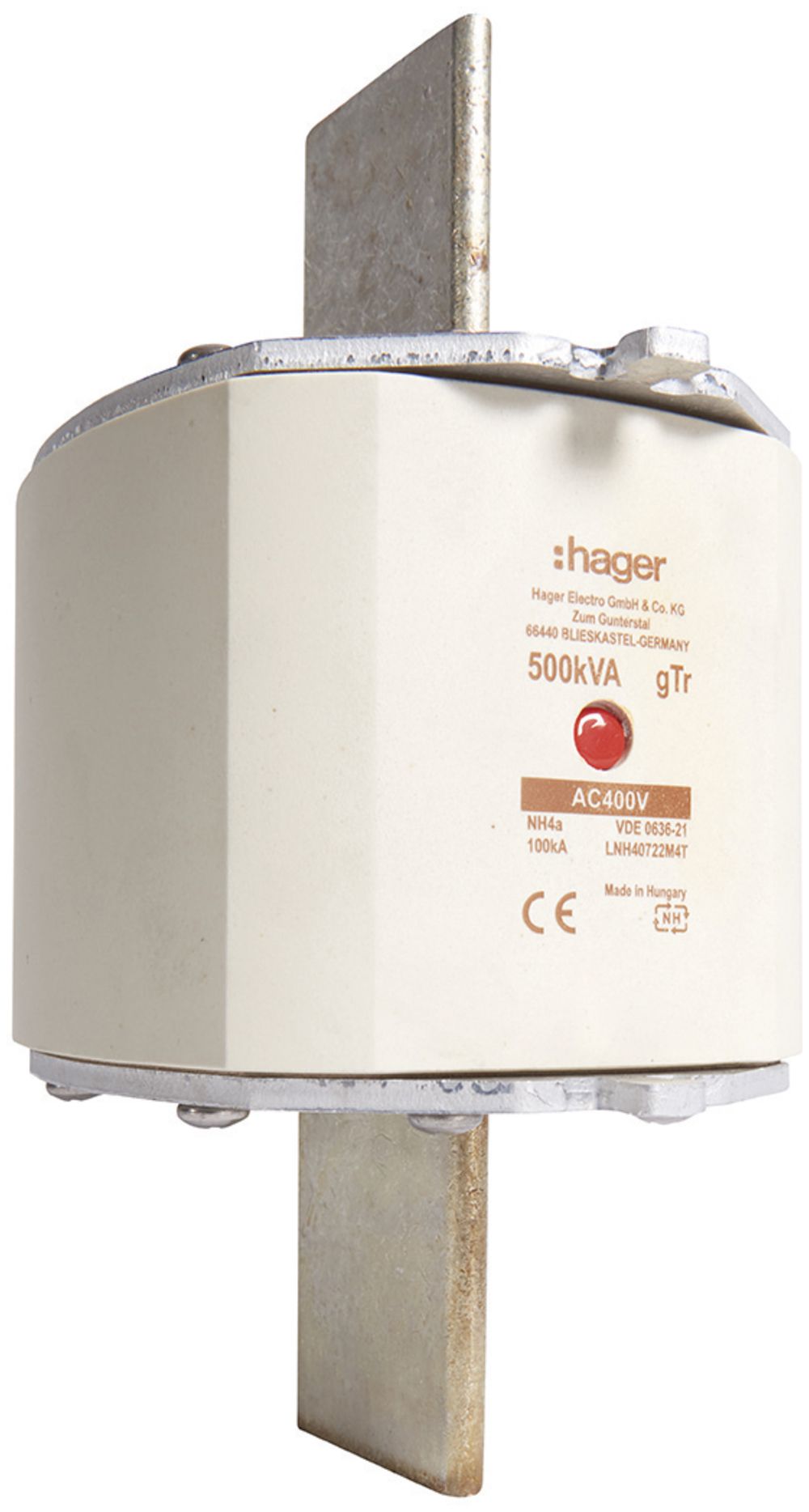 Fusible HPC Hager DIN4 400VAC 722A 500kVA gTr avertisseur central inoxydable