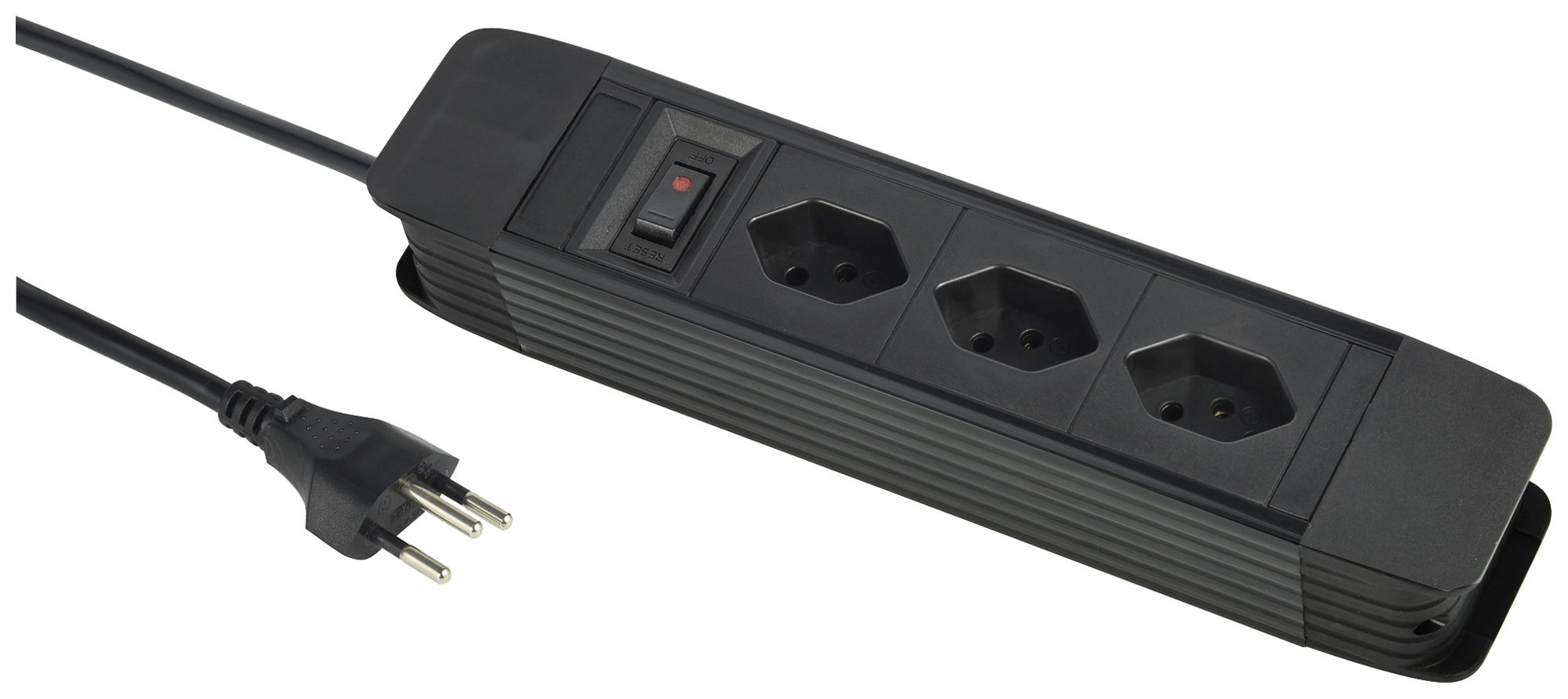 Steckdosenleiste PRINCIPIO 3×Typ 13 horizontal Kabel 2m Schalter schwarz