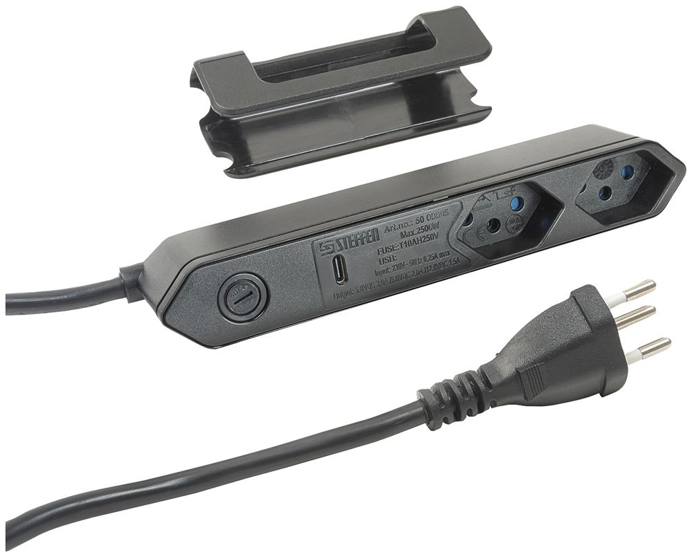 Prise multiple Steffen STEBA IQ 2×T13 1×USB-C 1.5m noir