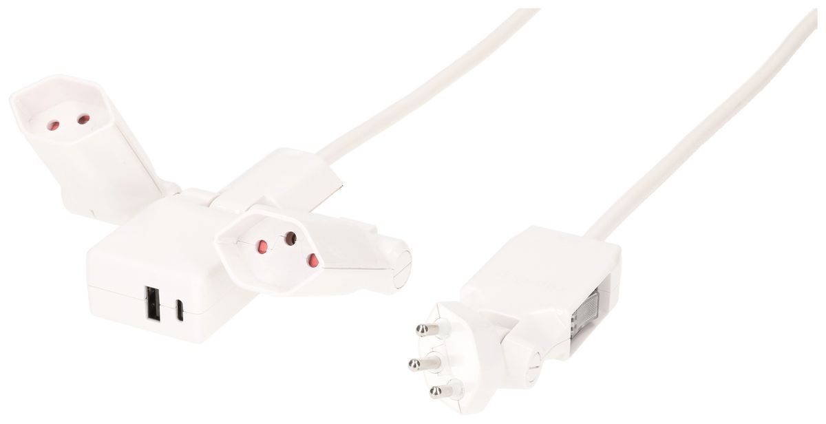 Presa multipla MH Clip-Clap 2×T13 USB A+C 18W Td 3×1mm² 2m bianco